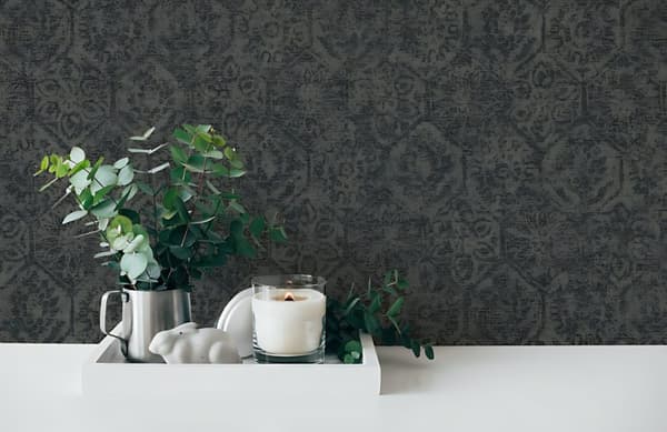 Non woven-tapet shabby chic Profhome 380223-GU lätt texturerad matt färg grå svart 5,33 m2