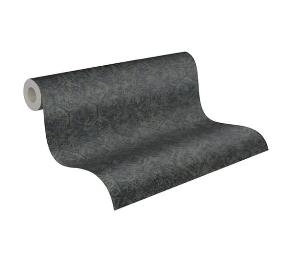 Non woven-tapet shabby chic Profhome 380223-GU lätt texturerad matt färg grå svart 5,33 m2
