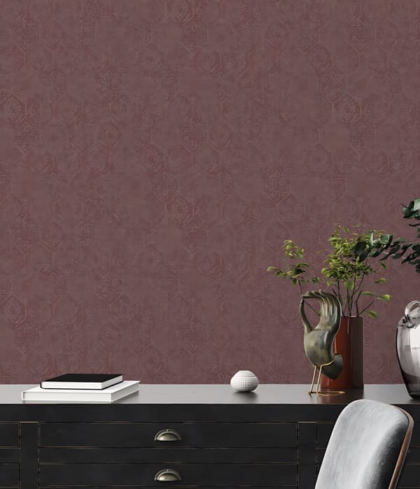 Ikke-vævet tapet shabby chic Profhome 380224-gu lidt tekstureret metalliske højdepunkter färg rød vinrød guld 5,33 m2