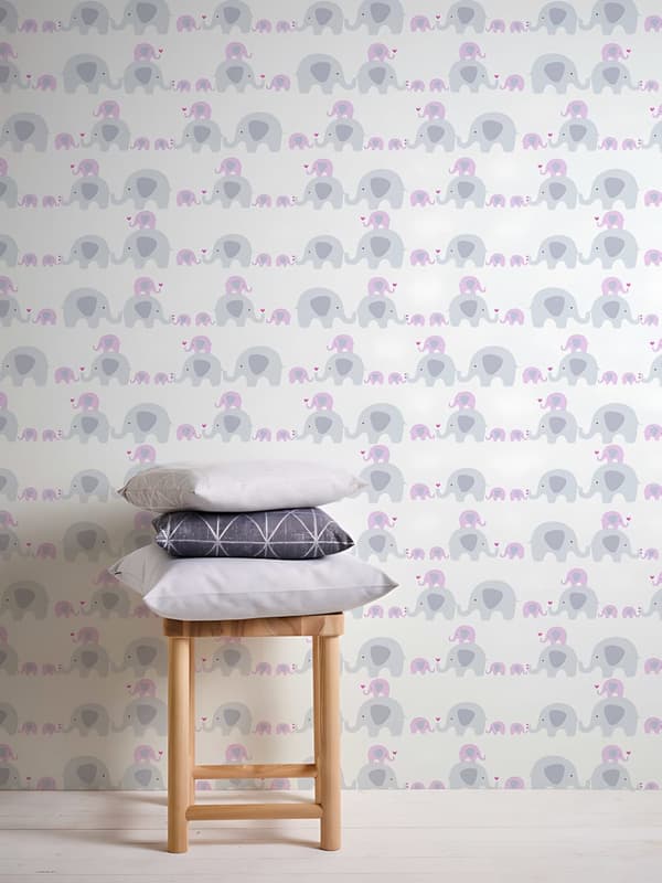 Non woven-tapet djur mönster Profhome 381132-GU lätt texturerad matt färg rosa grå vit 5,33 m2