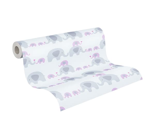 Non woven-tapet djur mönster Profhome 381132-GU lätt texturerad matt färg rosa grå vit 5,33 m2
