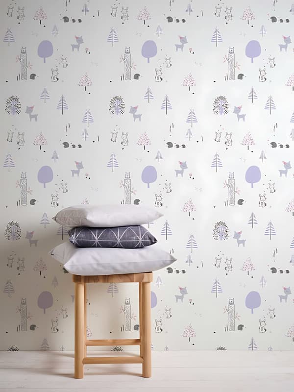 Non woven-tapet djur mönster Profhome 381171-GU lätt texturerad matt färg violett vit grå svart 5,33 m2