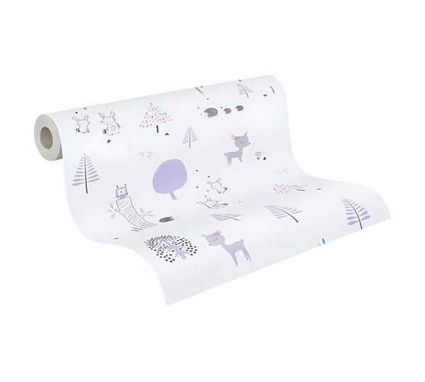 Non woven-tapet djur mönster Profhome 381171-GU lätt texturerad matt färg violett vit grå svart 5,33 m2