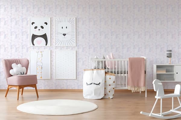 Non woven-tapet barn tapet Profhome 381181-GU lätt texturerad matt färg vit rosa violett beige 5,33 m2