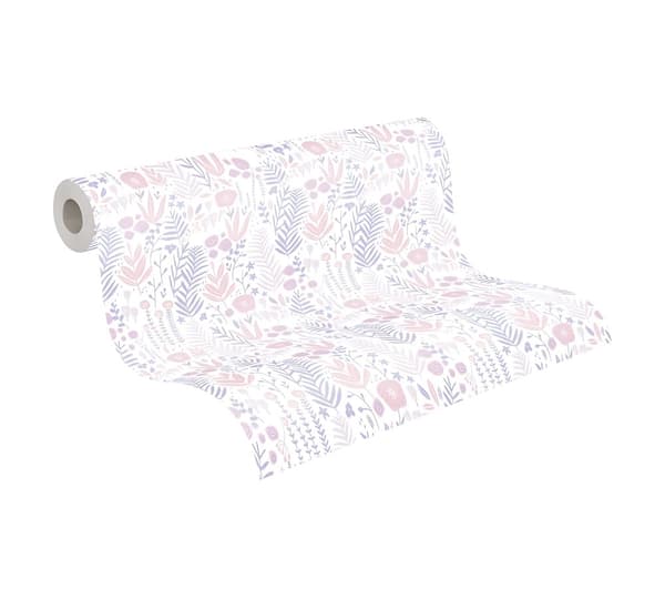 Non woven-tapet barn tapet Profhome 381181-GU lätt texturerad matt färg vit rosa violett beige 5,33 m2