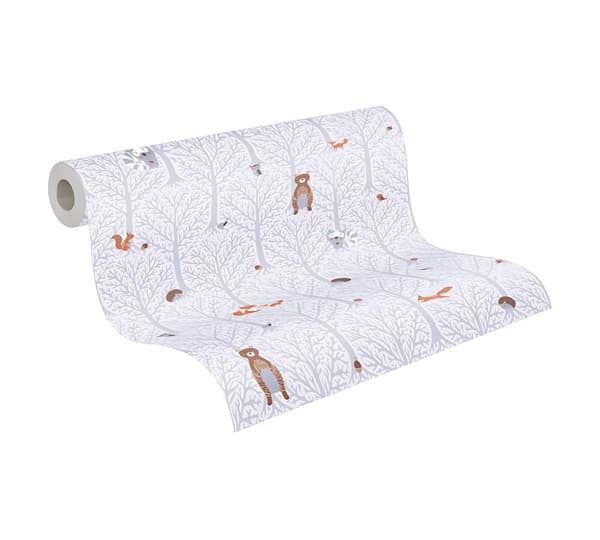 Non woven-tapet skog Profhome 381191-GU lätt texturerad matt färg grå vit brun orange 5,33 m2
