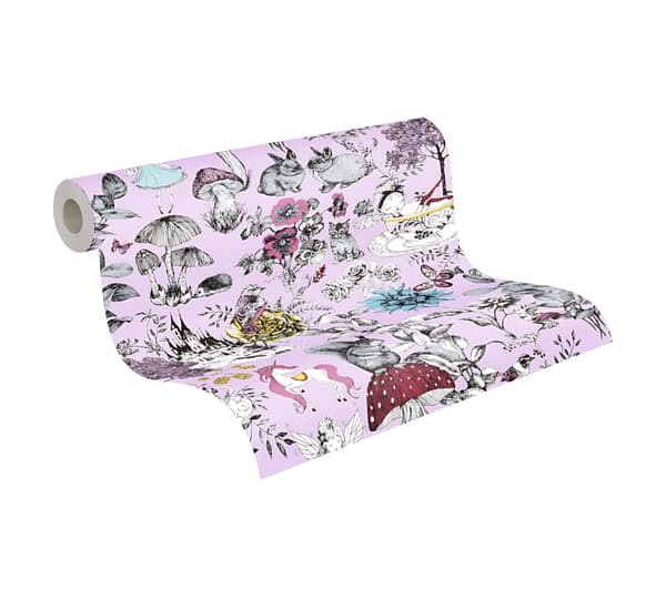 Non woven-tapet barn tapet Profhome 381203-GU lätt texturerad matt färg rosa svart vit gul 5,33 m2