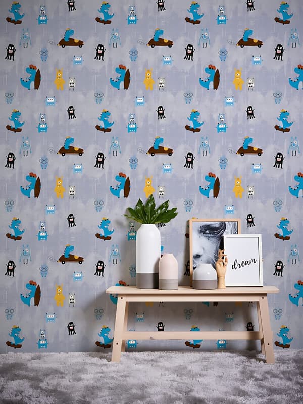 Non woven-tapet djur mönster Profhome 381211-GU lätt texturerad matt färg blå gul brun svart 5,33 m2