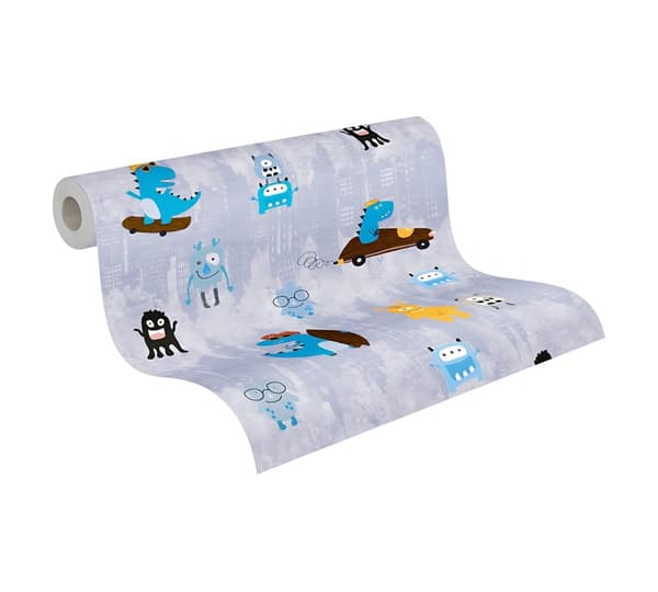Non woven-tapet djur mönster Profhome 381211-GU lätt texturerad matt färg blå gul brun svart 5,33 m2