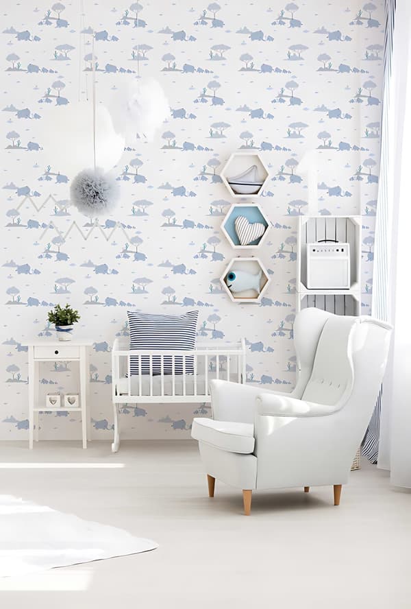 Non woven-tapet djur mönster Profhome 381281-GU lätt texturerad matt färg blå grå vit grön 5,33 m2
