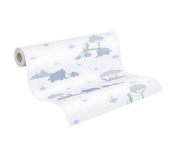 Non woven-tapet djur mönster Profhome 381281-GU lätt texturerad matt färg blå grå vit grön 5,33 m2