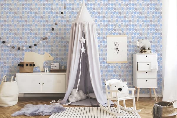Non woven-tapet djur mönster Profhome 381291-GU lätt texturerad matt färg blå grå vit 5,33 m2