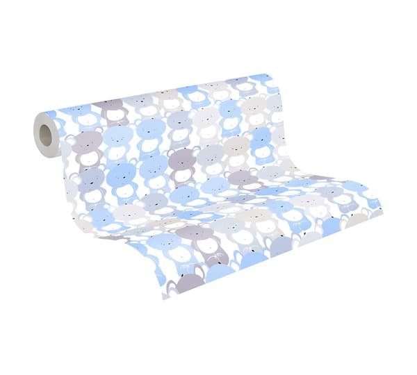Non woven-tapet djur mönster Profhome 381291-GU lätt texturerad matt färg blå grå vit 5,33 m2