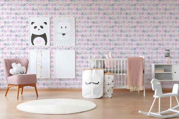 Non woven-tapet djur mönster Profhome 381292-GU lätt texturerad matt färg rosa grå vit 5,33 m2