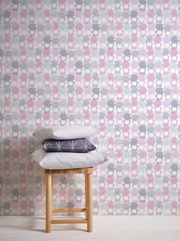 Non woven-tapet djur mönster Profhome 381292-GU lätt texturerad matt färg rosa grå vit 5,33 m2