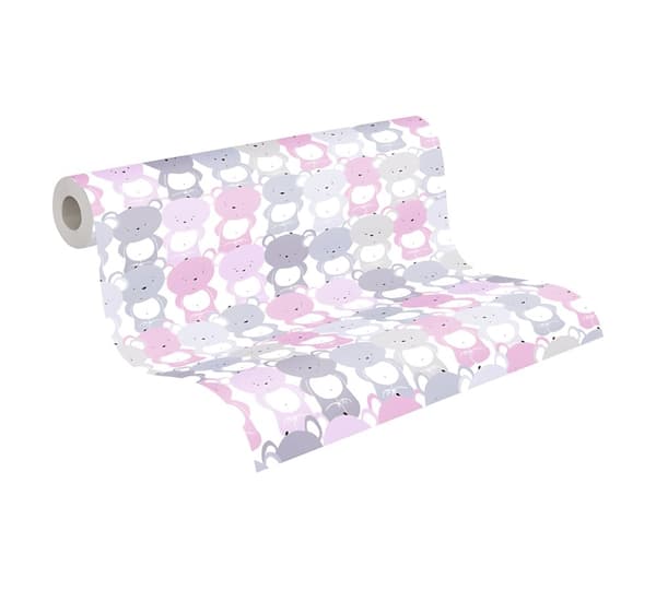 Non woven-tapet djur mönster Profhome 381292-GU lätt texturerad matt färg rosa grå vit 5,33 m2