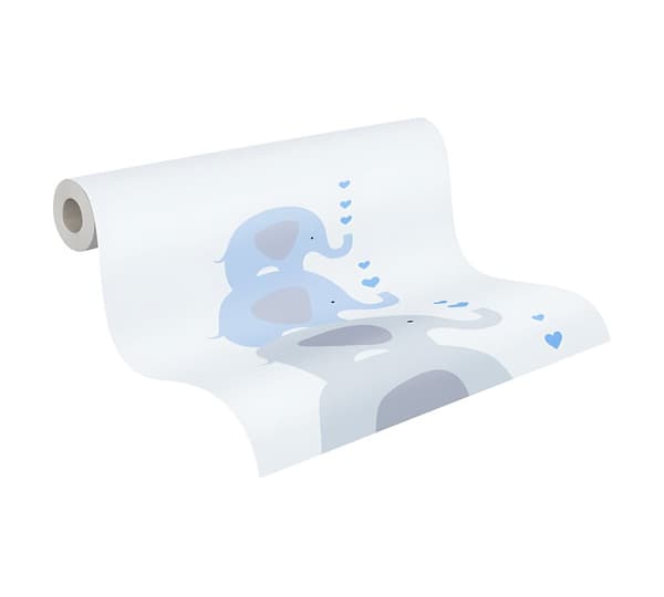 Non woven-tapet djur mönster Profhome 381351-GU lätt texturerad matt färg blå grå vit 5,33 m2