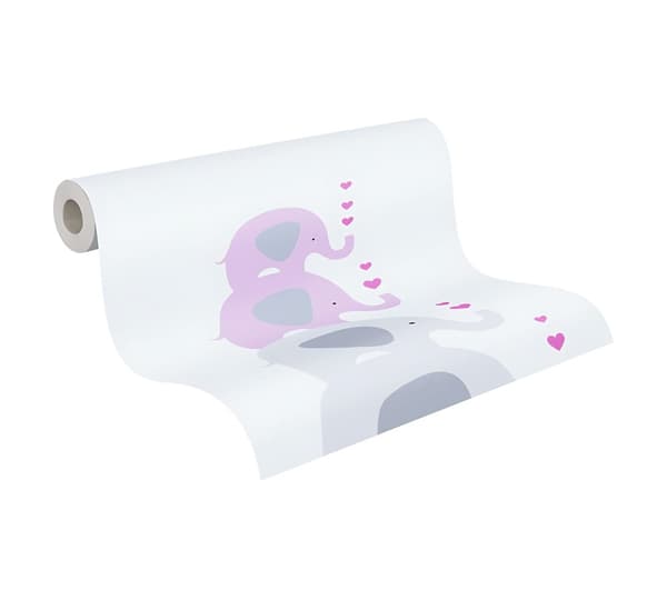 Non woven-tapet djur mönster Profhome 381352-GU lätt texturerad matt färg rosa grå vit 5,33 m2