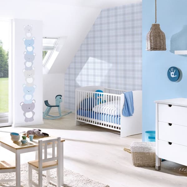Non woven-tapet djur mönster Profhome 381361-GU lätt texturerad matt färg blå grå vit 5,33 m2