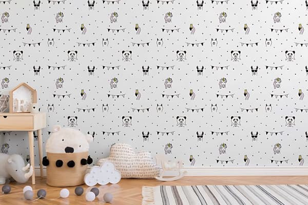 Non woven-tapet djur mönster Profhome 381381-GU lätt texturerad matt färg rosa svart vit gul 5,33 m2