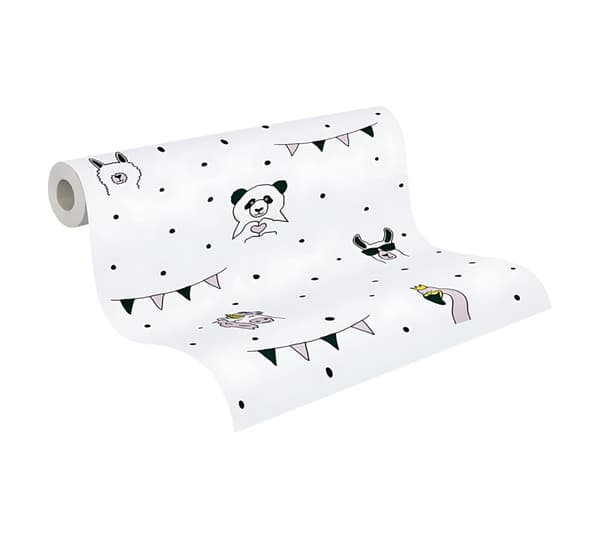 Non woven-tapet djur mönster Profhome 381381-GU lätt texturerad matt färg rosa svart vit gul 5,33 m2