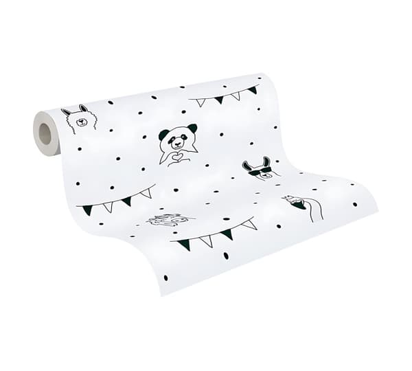 Non woven-tapet djur mönster Profhome 381382-GU lätt texturerad matt färg svart vit 5,33 m2