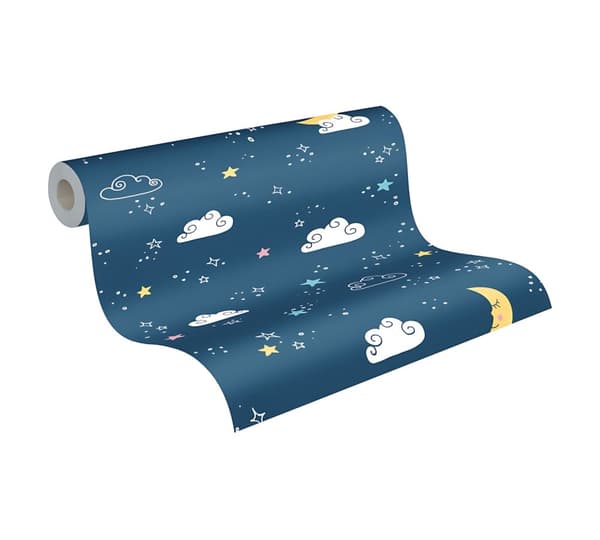 Non woven-tapet grafisk Profhome 381411-GU lätt texturerad matt färg blå vit gul rosa 5,33 m2