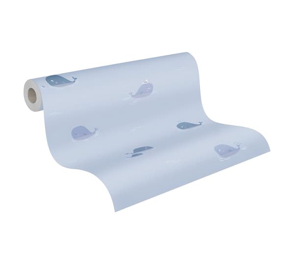 Non woven-tapet djur mönster Profhome 381441-GU lätt texturerad matt färg blå grå vit 5,33 m2