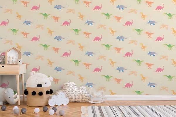 Non woven-tapet djur mönster Profhome 381461-GU lätt texturerad matt färg beige grön rosa blå 5,33 m2