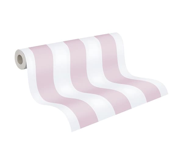 Non woven-tapet ränder Profhome 381482-GU lätt texturerad matt färg rosa vit 5,33 m2