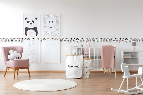 Kant barn tapet Profhome 403729-GU lätt texturerad matt färg rosa vit svart 0,75 m2