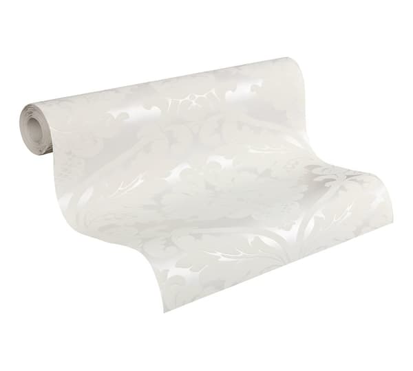 Ikke-vævet tapet ornament Profhome 554338-gu lidt tekstureret skinnende mønster mat baggrund färg hvid perle hvid 5,33 m2