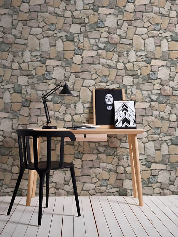 Papir tapet sten imitation Profhome 692412-gu lidt tekstureret mat färg beige grå beige rød 5,33 m2