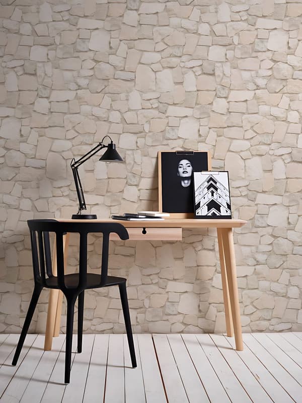 Papperstapet sten utseende Profhome 692429-GU lätt texturerad matt färg grädde beige sandfärgad 5,33 m2