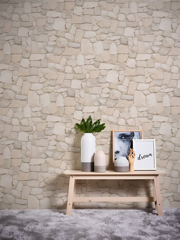 Papperstapet sten utseende Profhome 692429-GU lätt texturerad matt färg grädde beige sandfärgad 5,33 m2