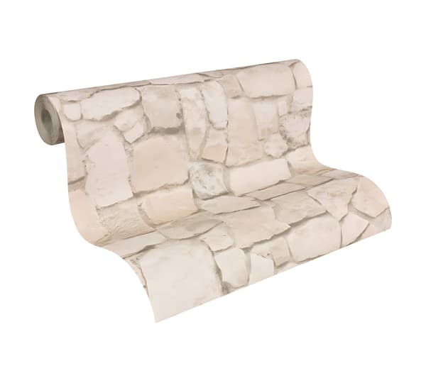 Papperstapet sten utseende Profhome 692429-GU lätt texturerad matt färg grädde beige sandfärgad 5,33 m2