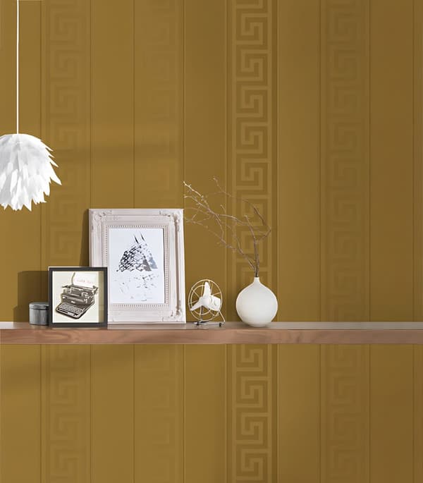 Non woven-tapet ränder Profhome 935242-GU lätt texturerad glansigt färg guld 7,04 m2
