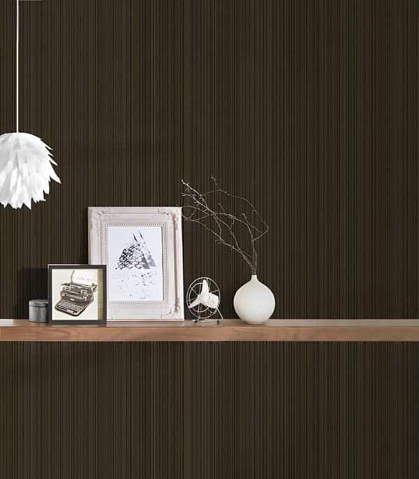 Non woven-tapet ränder Profhome 935254-GU slät glansigt färg svart guld 7,04 m2