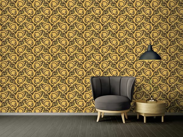 Non woven-tapet barock Profhome 935834-GU texturerad glansigt mönster matt bakgrund färg guld svart 7,04 m2