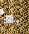 Miniatyrbild 5 av 6: Non woven-tapet barock Profhome 935834-GU texturerad glansigt mönster matt bakgrund färg guld svart 7,04 m2