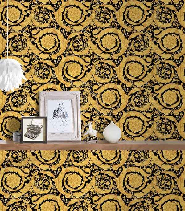Non woven-tapet barock Profhome 935834-GU texturerad glansigt mönster matt bakgrund färg guld svart 7,04 m2