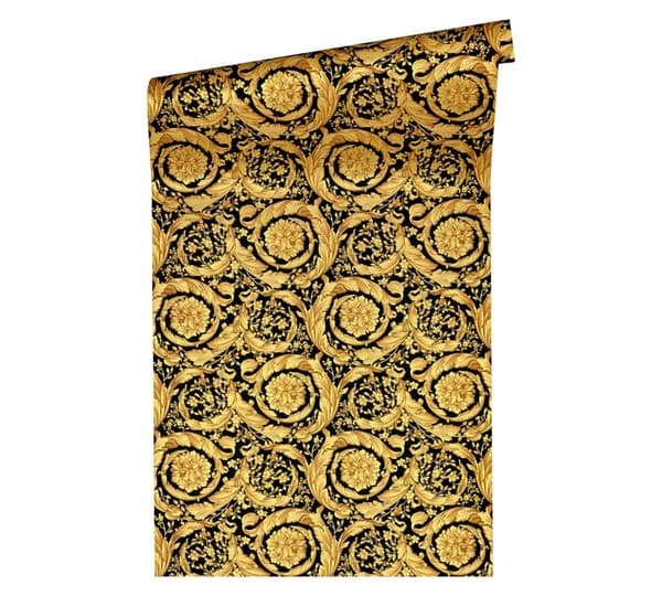 Non woven-tapet barock Profhome 935834-GU texturerad glansigt mönster matt bakgrund färg guld svart 7,04 m2