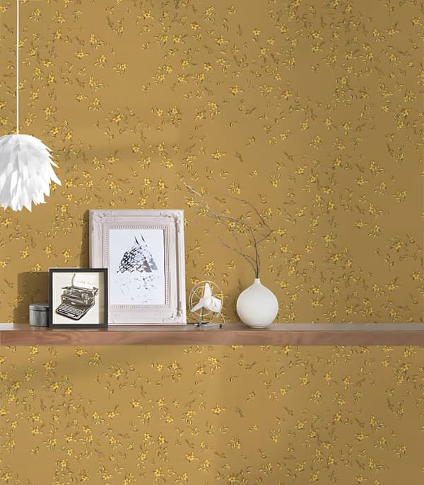 Non woven-tapet blomster Profhome 935853-GU lätt texturerad glansigt färg guld 7,04 m2