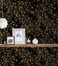 Miniatyrbild 5 av 6: Non woven-tapet blomster Profhome 935854-GU lätt texturerad glansigt färg svart guld 7,04 m2