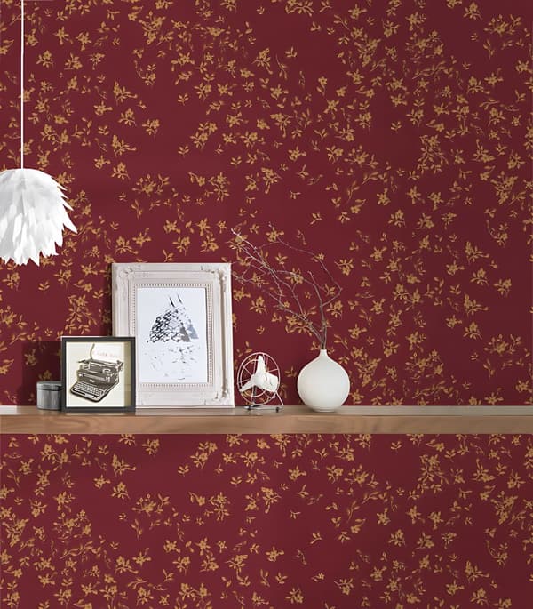 Ikke-vævet tapet blomster Profhome 935857-gu lidt tekstureret blank färg rød guld brun 7,04 m2