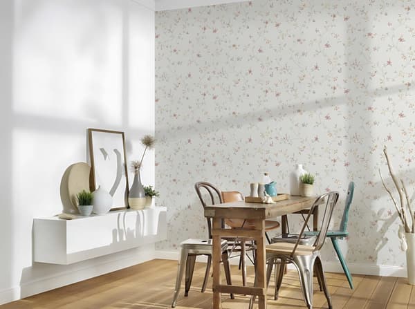 Ikke-vævet tapet blomster Profhome 937701-gu tekstureret mat färg hvid grøn creme antikke pink 5,33 m2