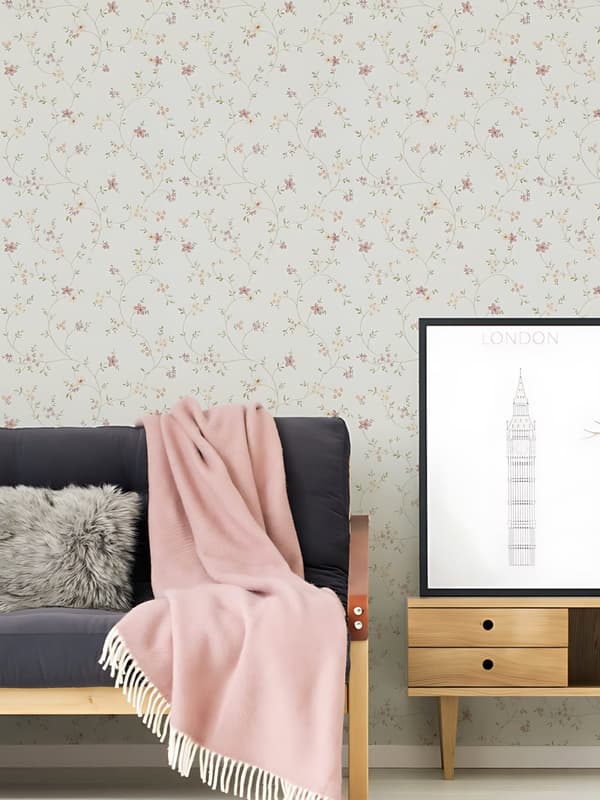 Ikke-vævet tapet blomster Profhome 937701-gu tekstureret mat färg hvid grøn creme antikke pink 5,33 m2