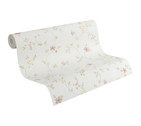 Ikke-vævet tapet blomster Profhome 937701-gu tekstureret mat färg hvid grøn creme antikke pink 5,33 m2
