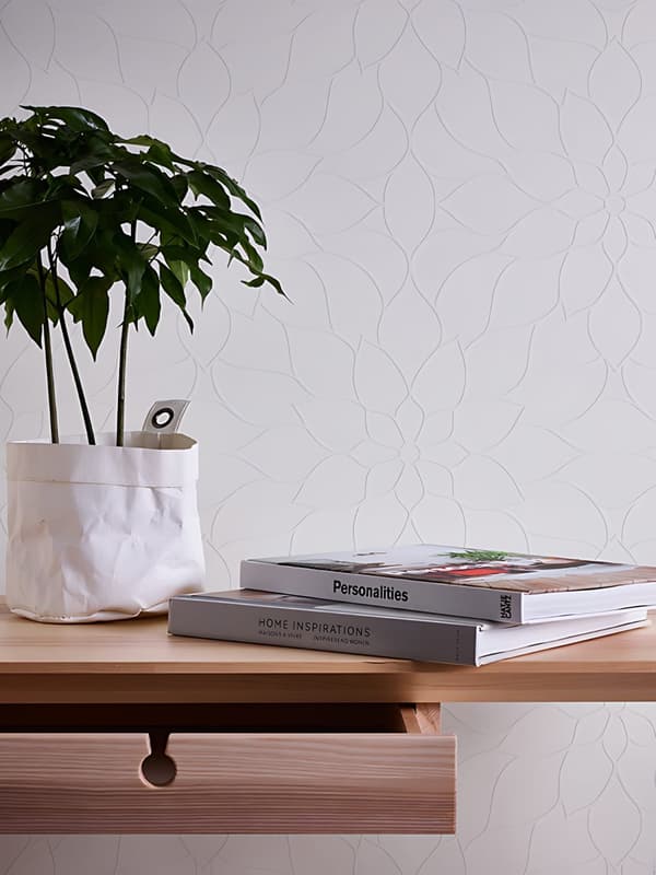 Övermålningsbar tapet blomster Profhome 950710-GU texturerad matt färg vit 5,33 m2
