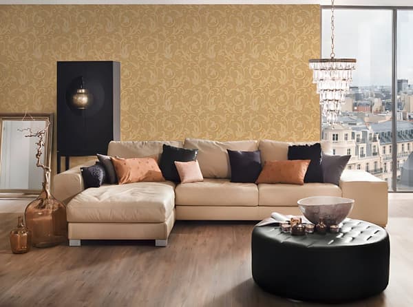 Tekstiltapet barok Profhome 954903-gu tekstureret mat färg orange guld gul 5,33 m2
